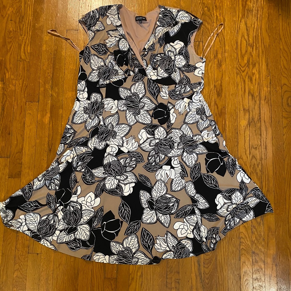 Jones New York Midi Dress Size 22 Black White Taupe